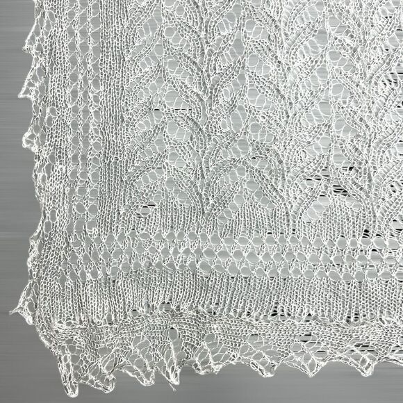 Goat Wool Lace Knit Oblong Shawl Scarf Handmade Russian Orenburg Style Ivory - Picture 9 of 11
